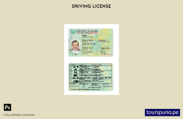 Plantilla de licencia de conducir de Ghana lista para imprimir